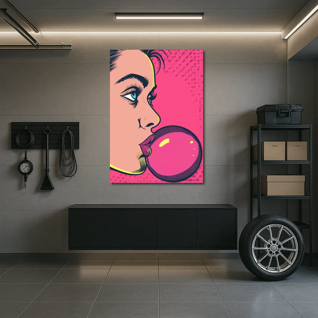 Pop Art Woman Blowing Pink Bubble Gum – Wall Art