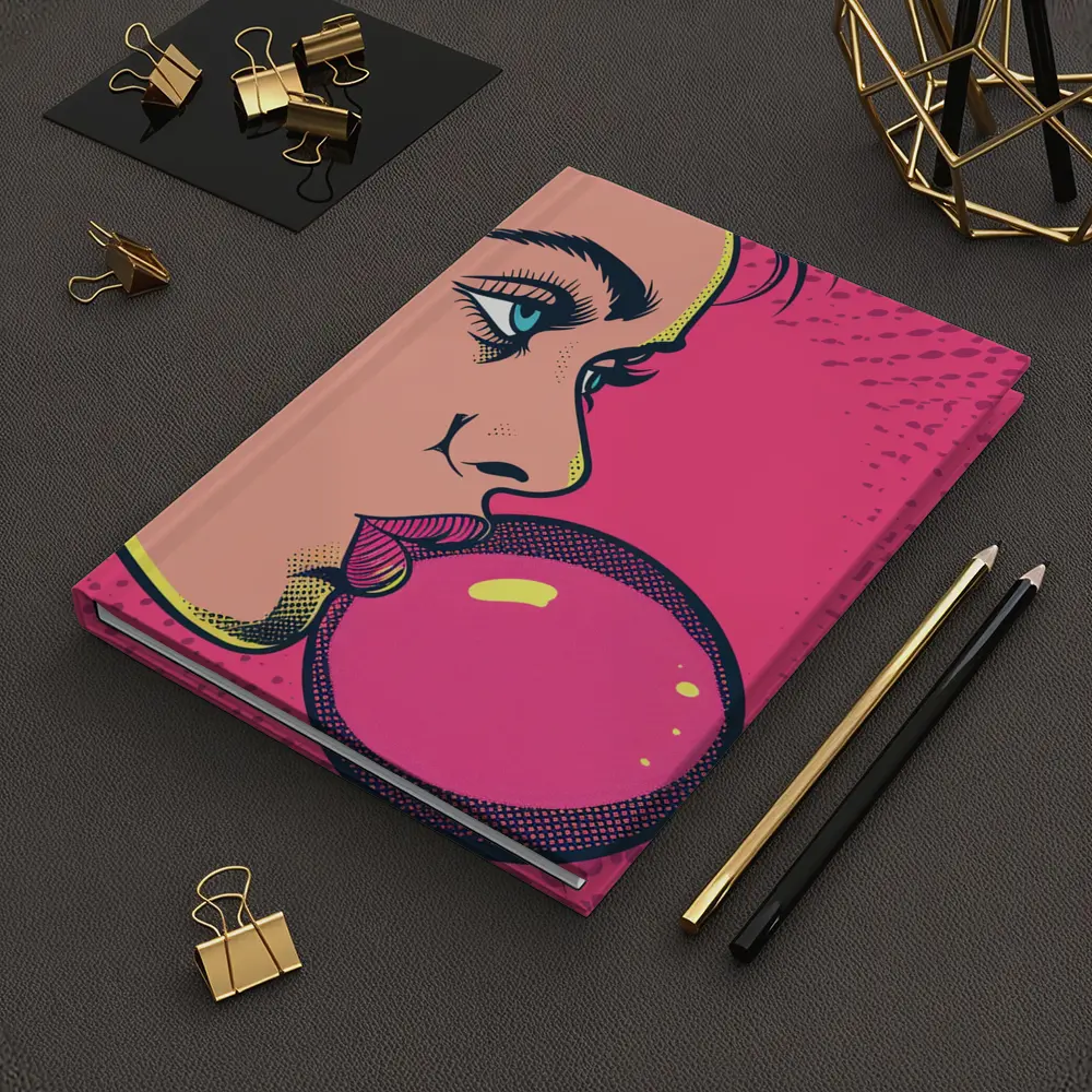 Pop Art Woman Blowing Pink Bubble Gum – Notebooks