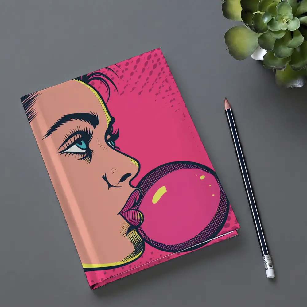 Pop Art Woman Blowing Pink Bubble Gum – Notebooks