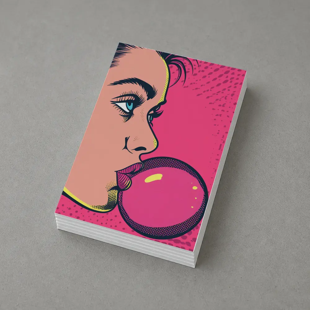 Pop Art Woman Blowing Pink Bubble Gum – Postcards