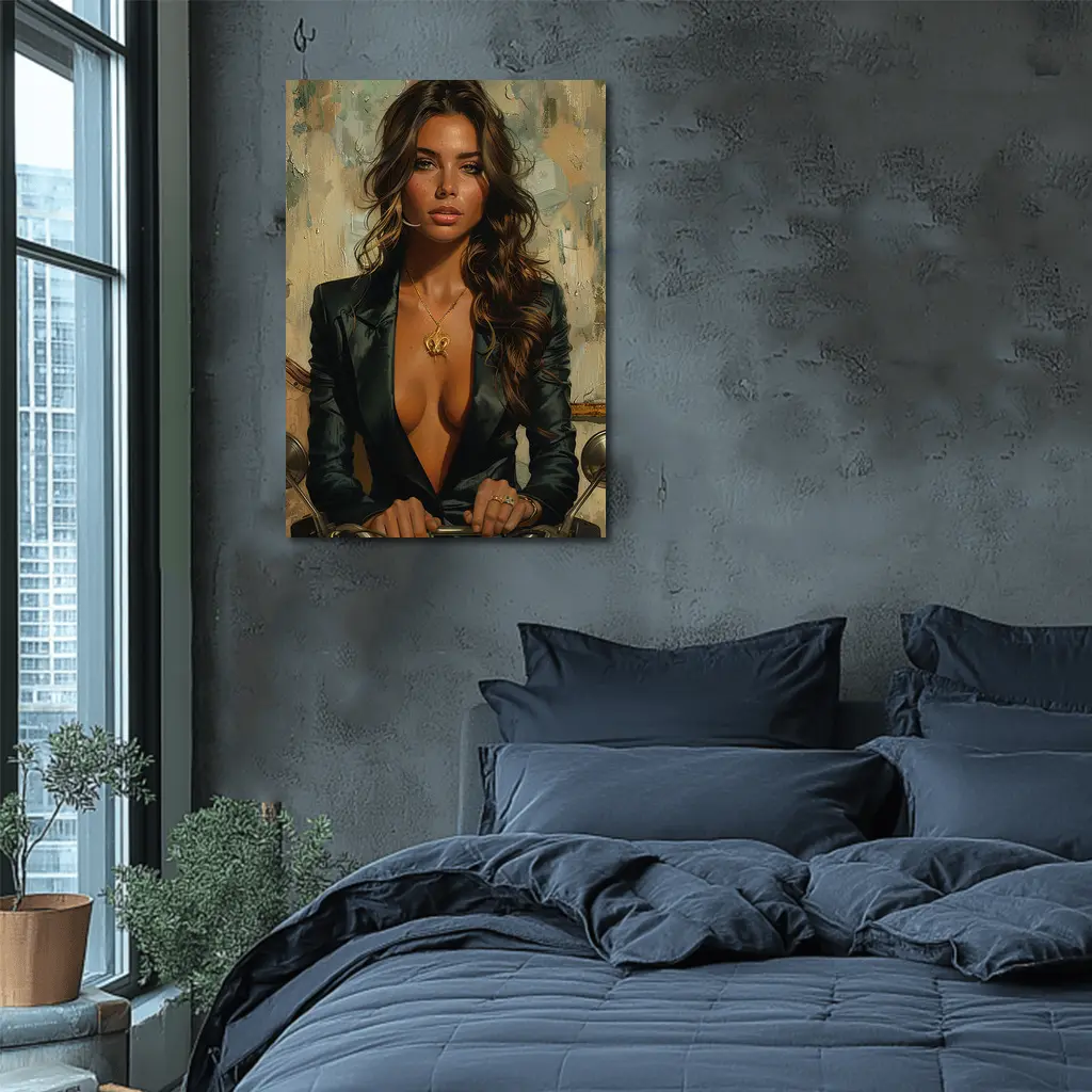 Woman in Black Blazer Oil Painting Art – Wall Art