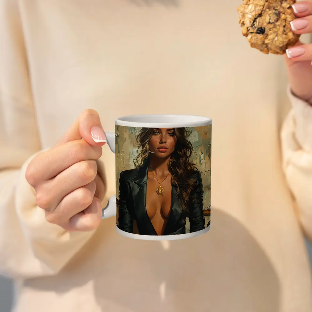 Woman in Black Blazer Oil Painting Art – Mugs