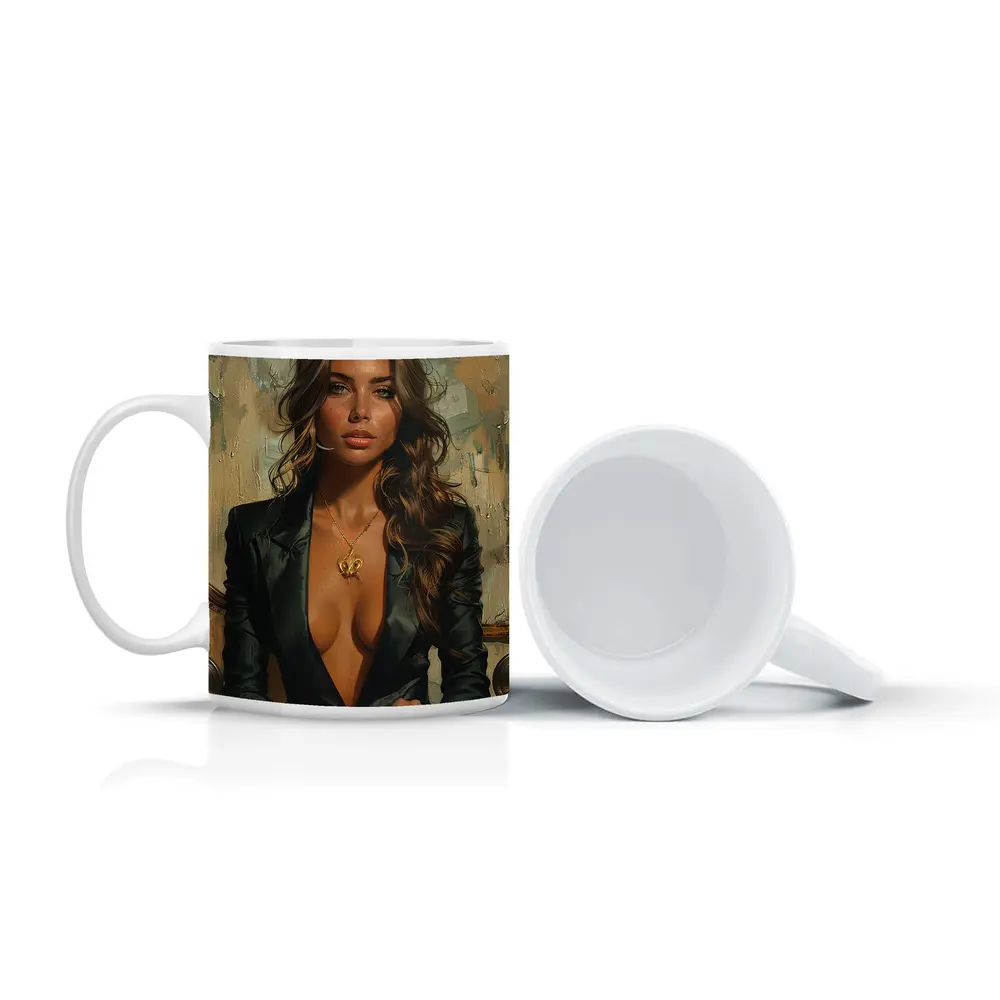 Woman in Black Blazer Oil Painting Art – Mugs
