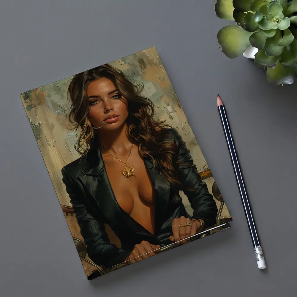 Woman Motorcycle Oil Painting Abstract Background – Notebooks