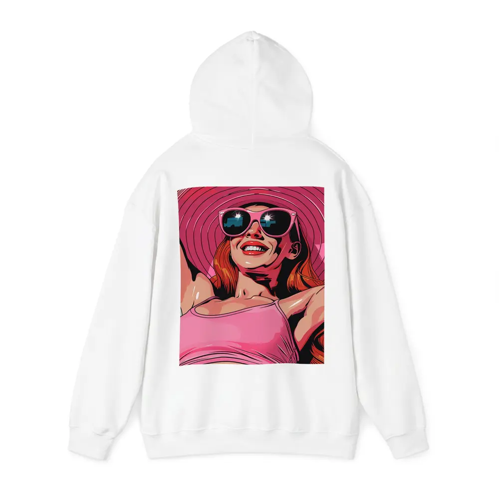 Smiling Woman Pink Hat Sunglasses Pop Art – Hoodies