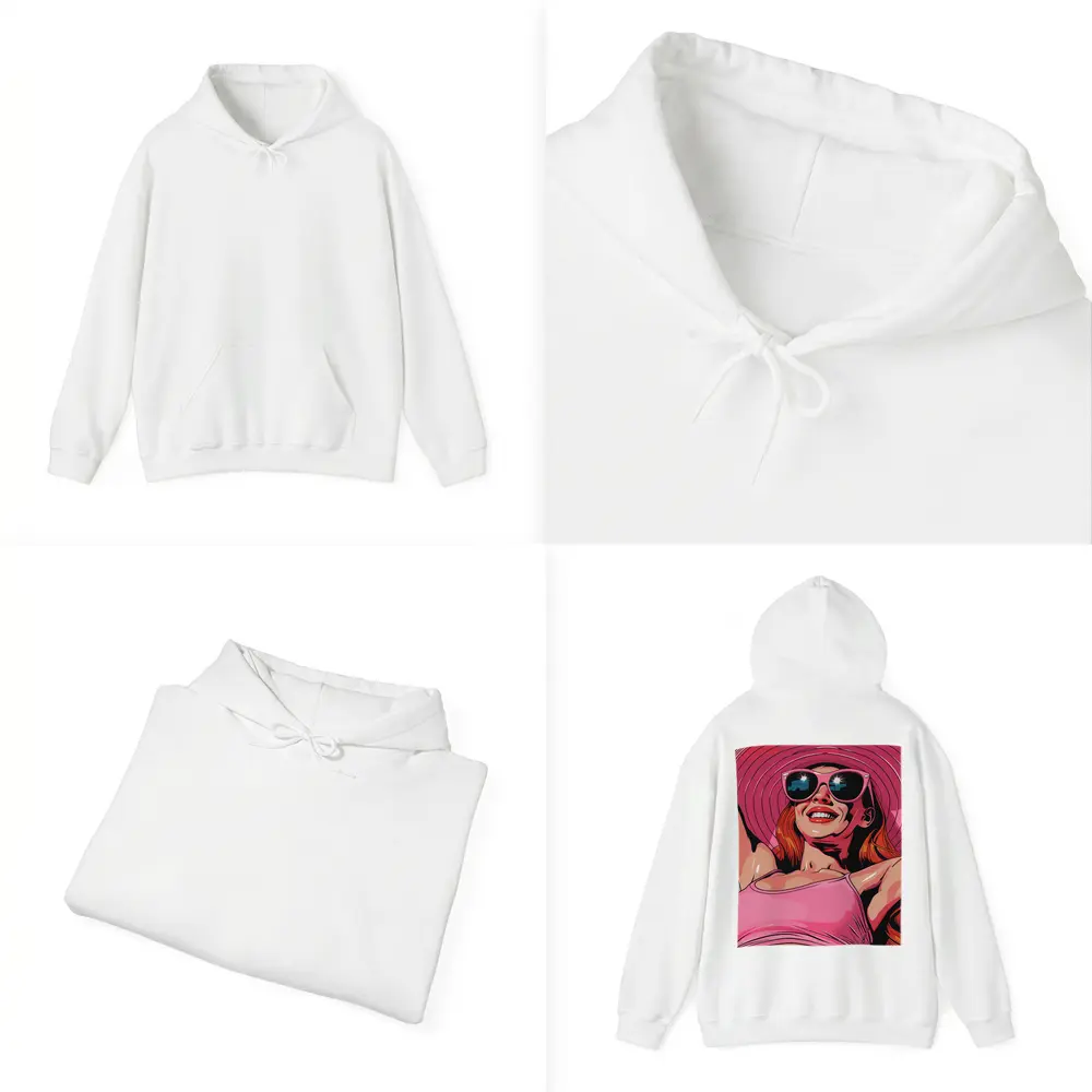 Smiling Woman Pink Hat Sunglasses Pop Art – Hoodies