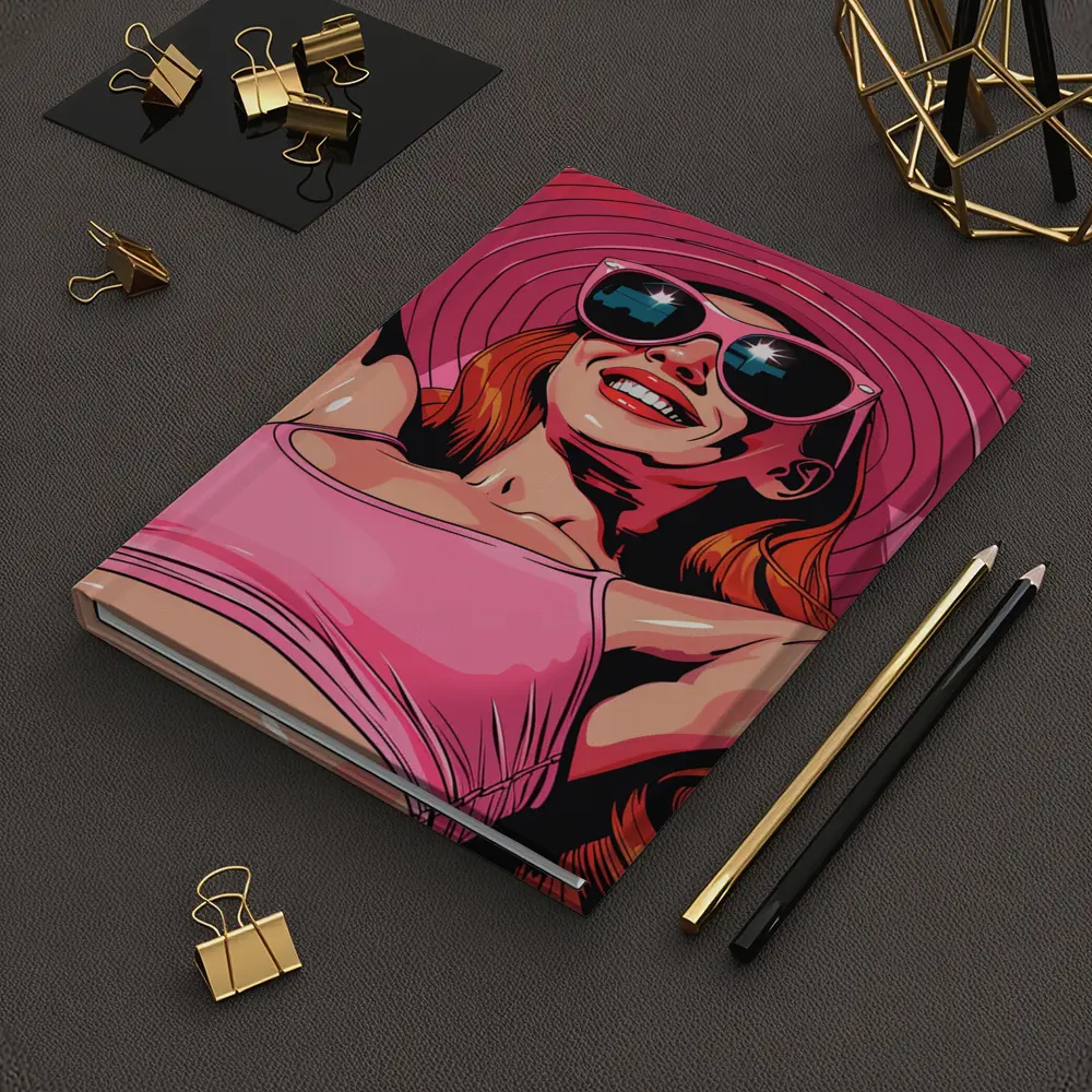 Smiling Woman Pink Hat Sunglasses Pop Art – Notebooks