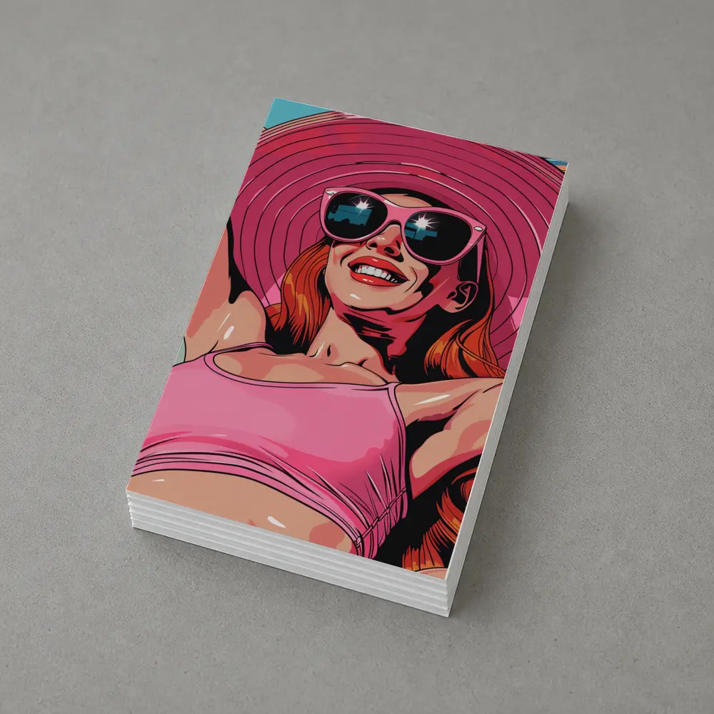 Smiling Woman Pink Hat Sunglasses Pop Art – Postcards