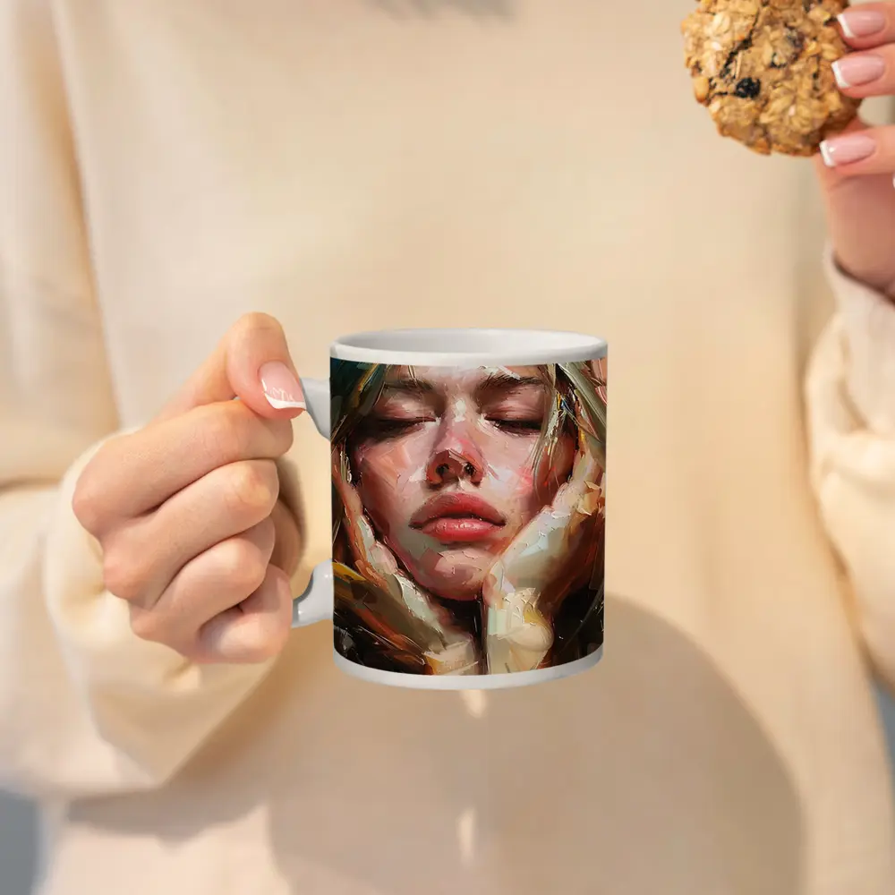 Woman Portrait Oil Painting Expressive Brushstrokes – Mugs