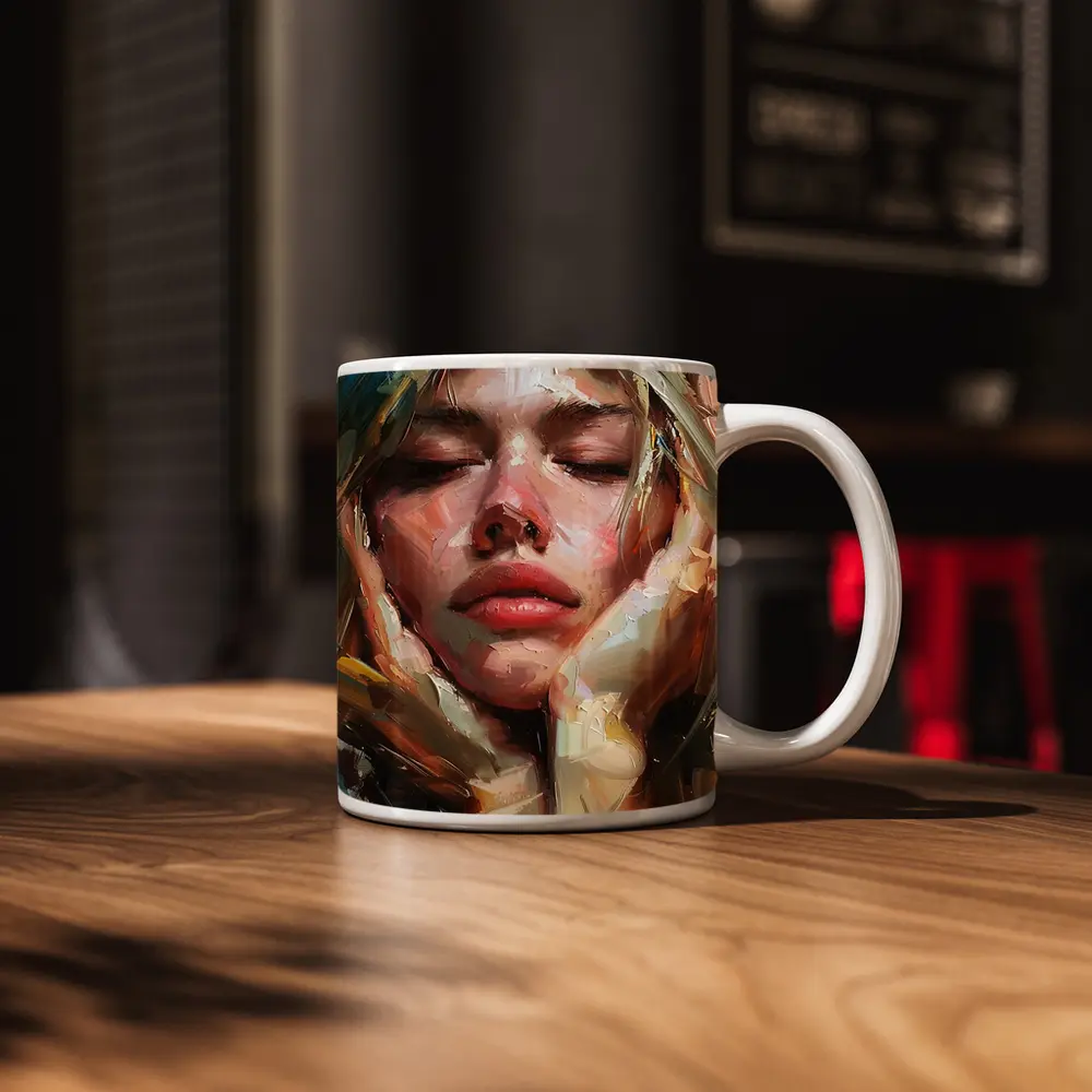 Woman Portrait Oil Painting Expressive Brushstrokes – Mugs