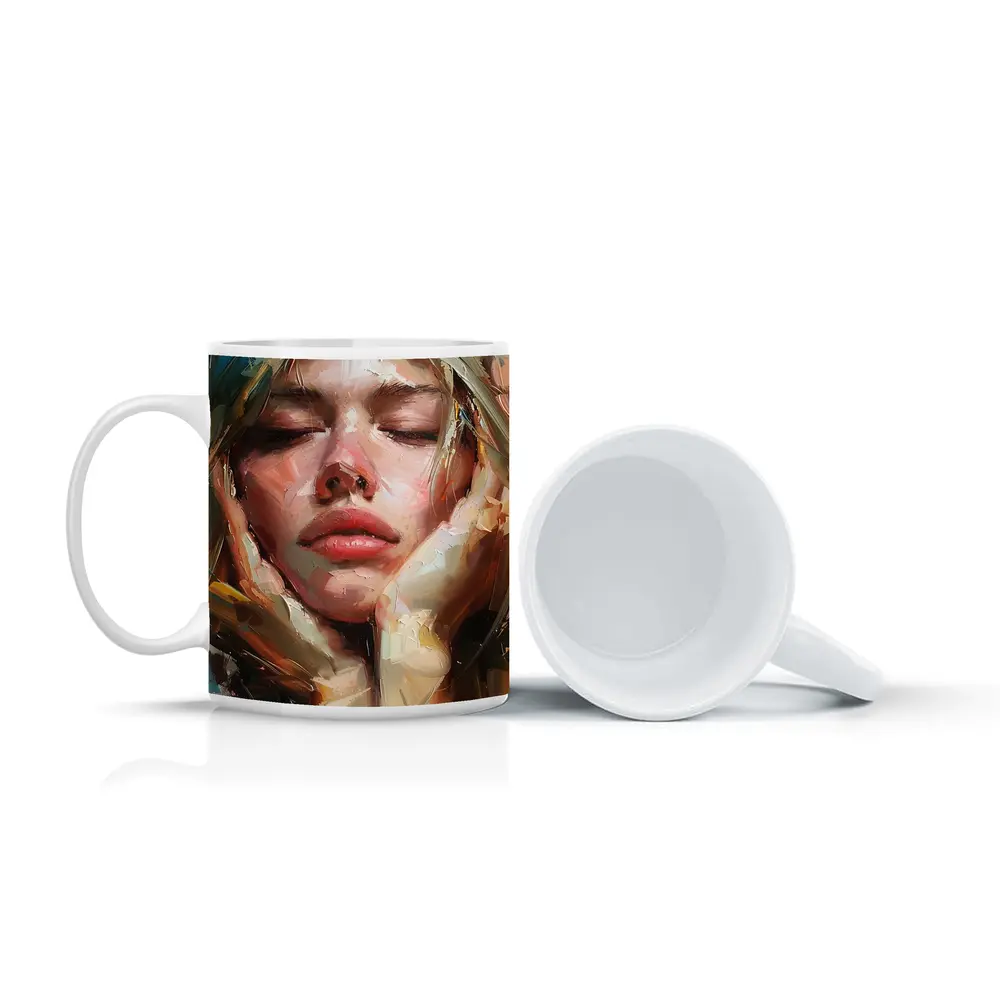 Woman Portrait Oil Painting Expressive Brushstrokes – Mugs
