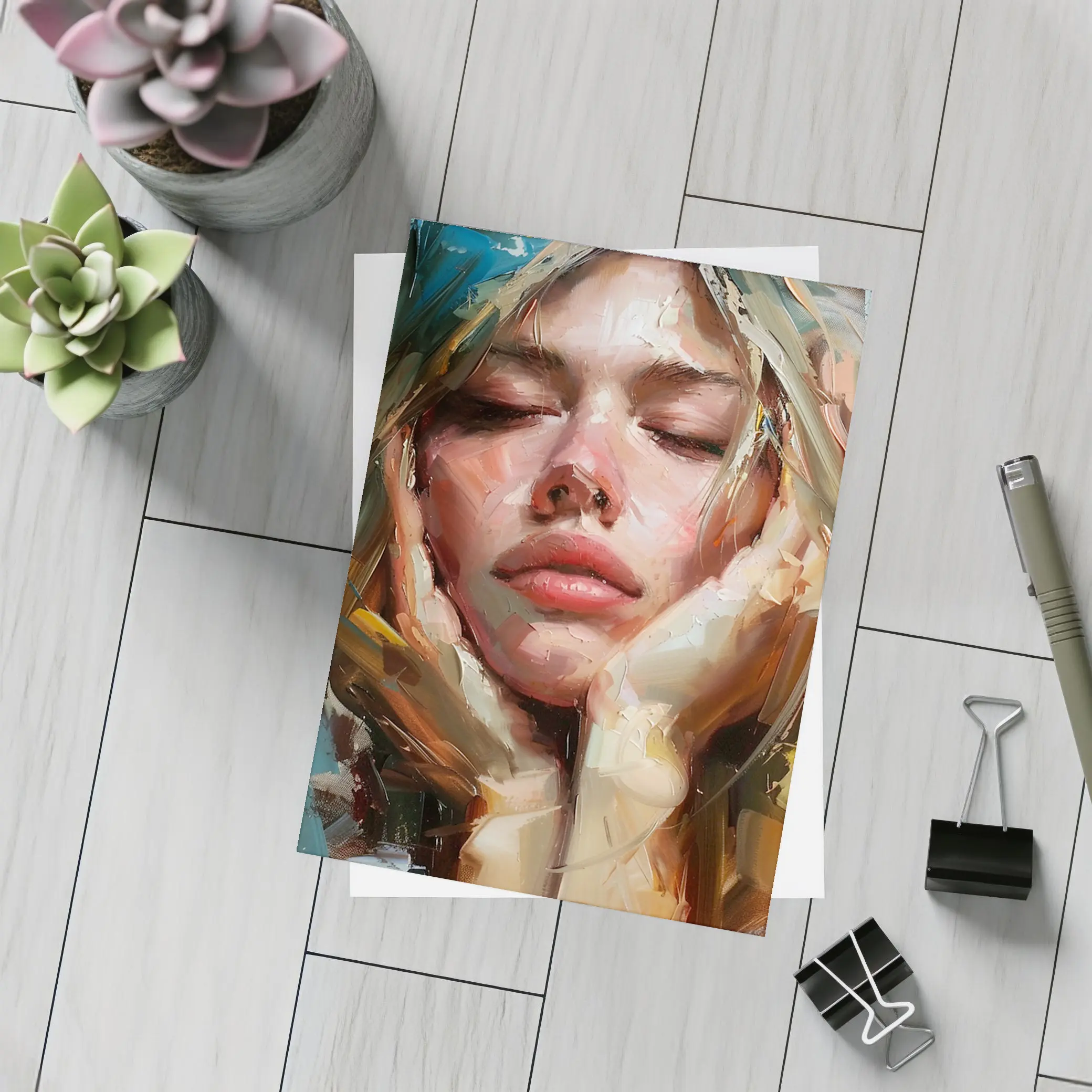 Woman Portrait Oil Painting Expressive Brushstrokes – Postcards