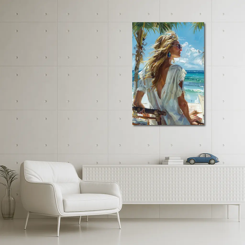 Blonde Woman Oil Painting Tropical Beach – Wall Art