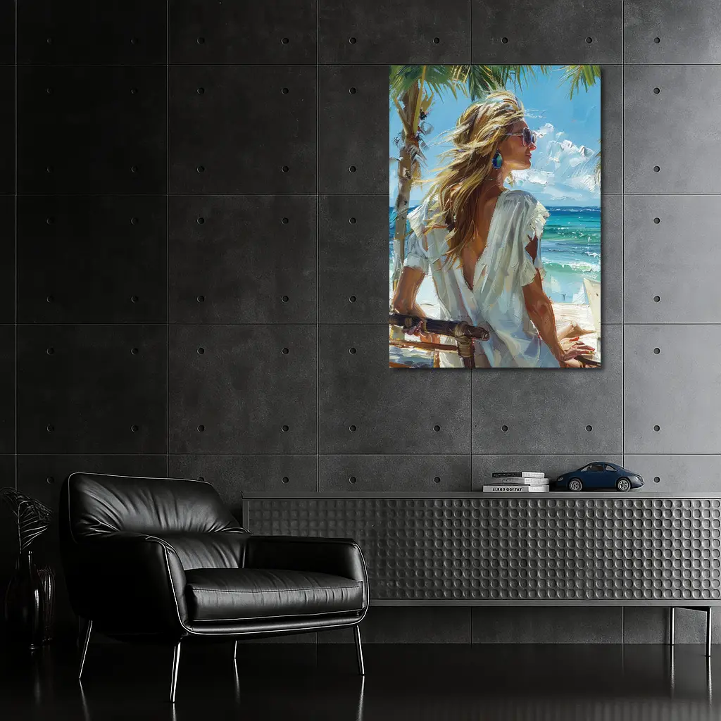 Blonde Woman Oil Painting Tropical Beach – Wall Art