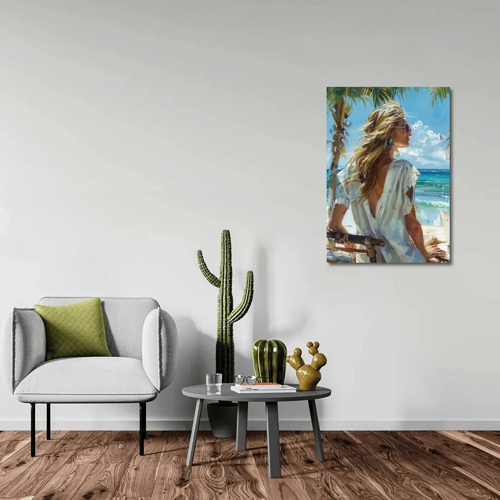Blonde Woman Oil Painting Tropical Beach – Wall Art