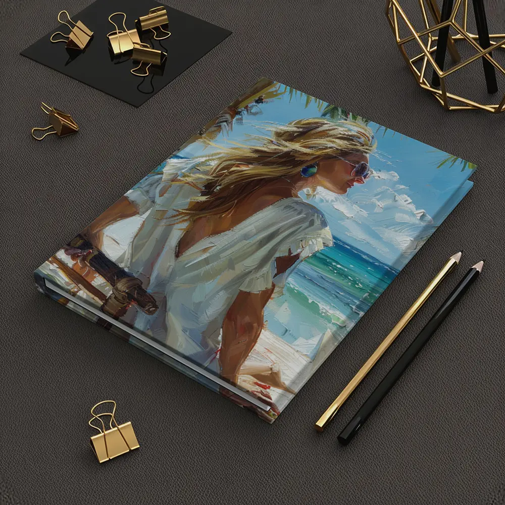 Blonde Woman Oil Painting Tropical Beach – Notebooks