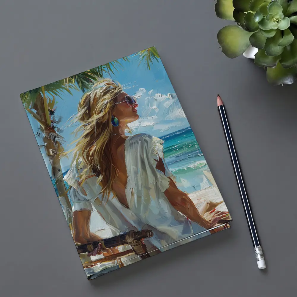 Blonde Woman Oil Painting Tropical Beach – Notebooks