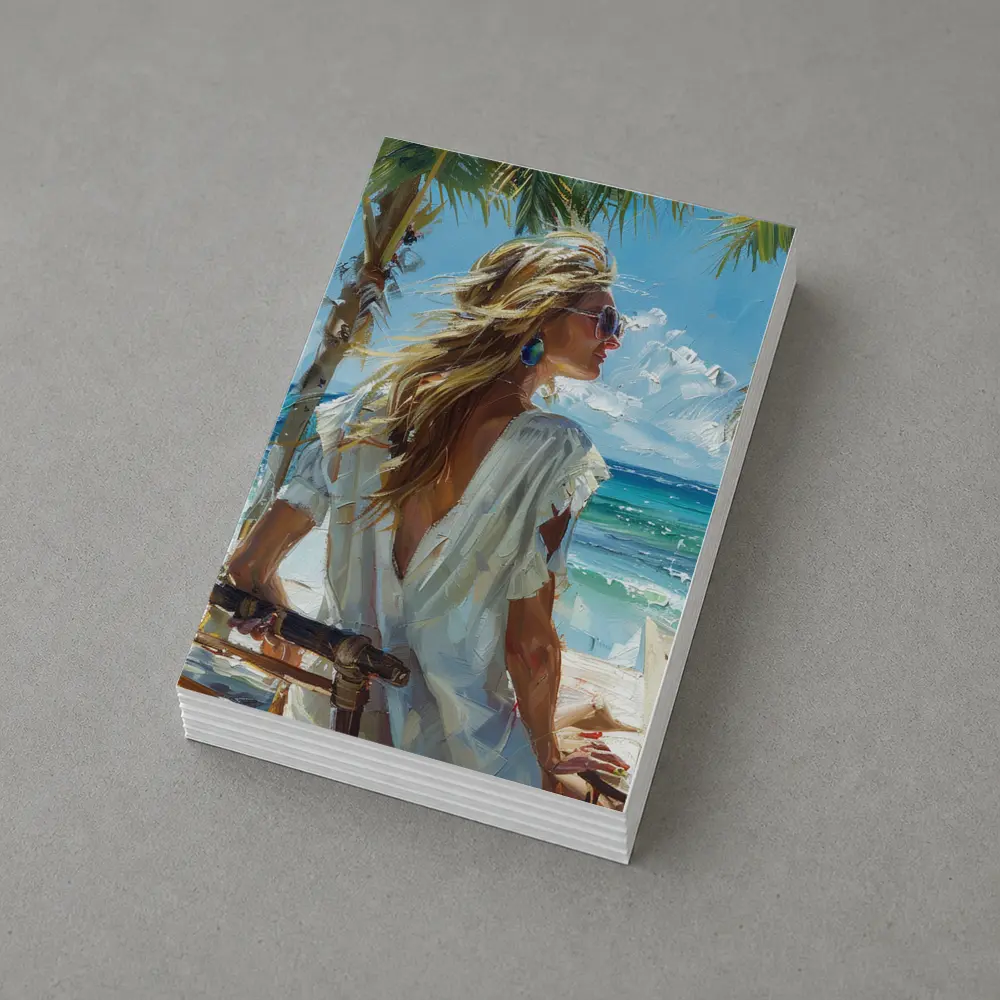 Blonde Woman Oil Painting Tropical Beach – Postcards