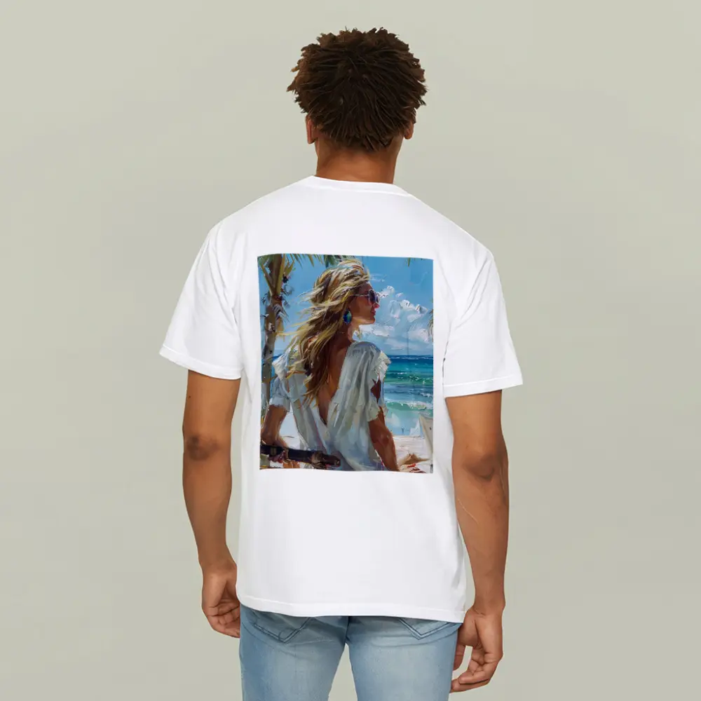 Blonde Woman Oil Painting Tropical Beach – T-Shirts