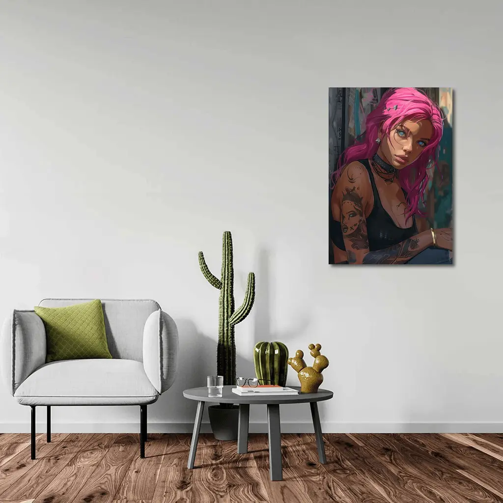 Pink Hair Tattooed Woman Urban Street Art – Wall Art
