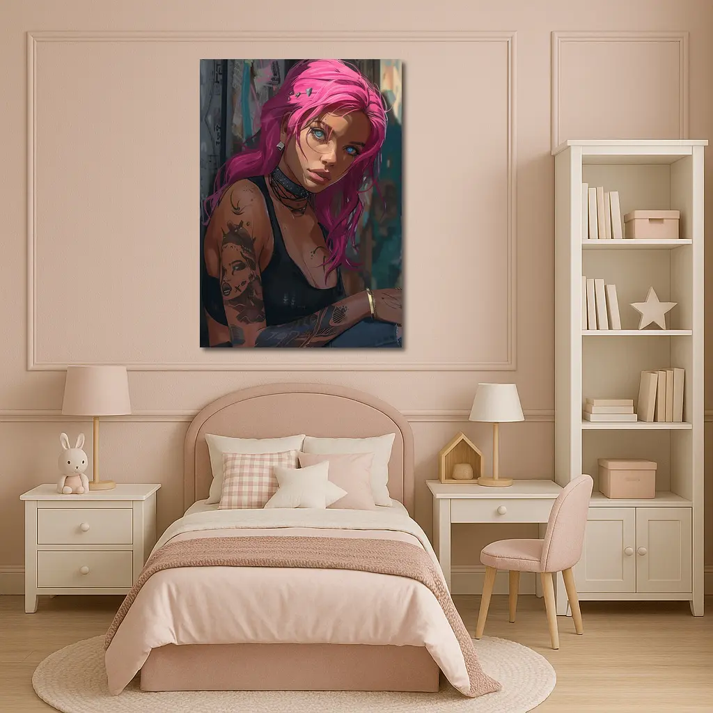Pink Hair Tattooed Woman Urban Street Art – Wall Art