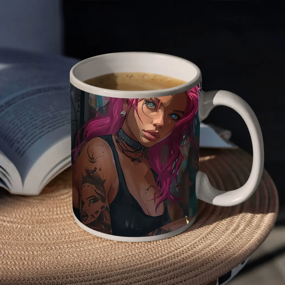 Pink Hair Tattooed Woman Urban Street Art – Mugs