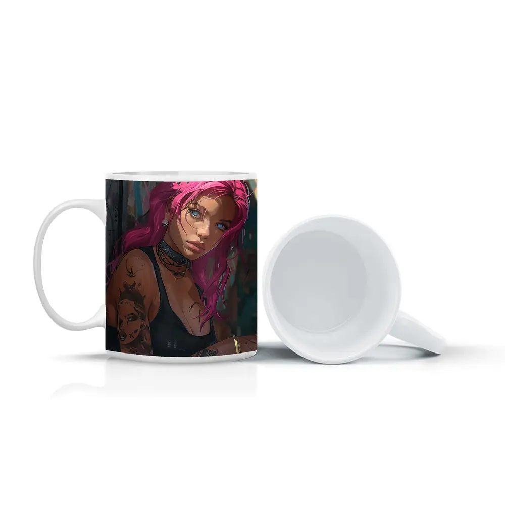 Pink Hair Tattooed Woman Urban Street Art – Mugs