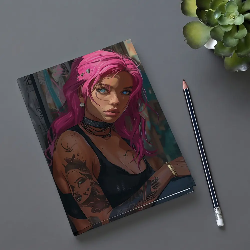 Pink Hair Tattooed Woman Urban Street Art – Notebooks