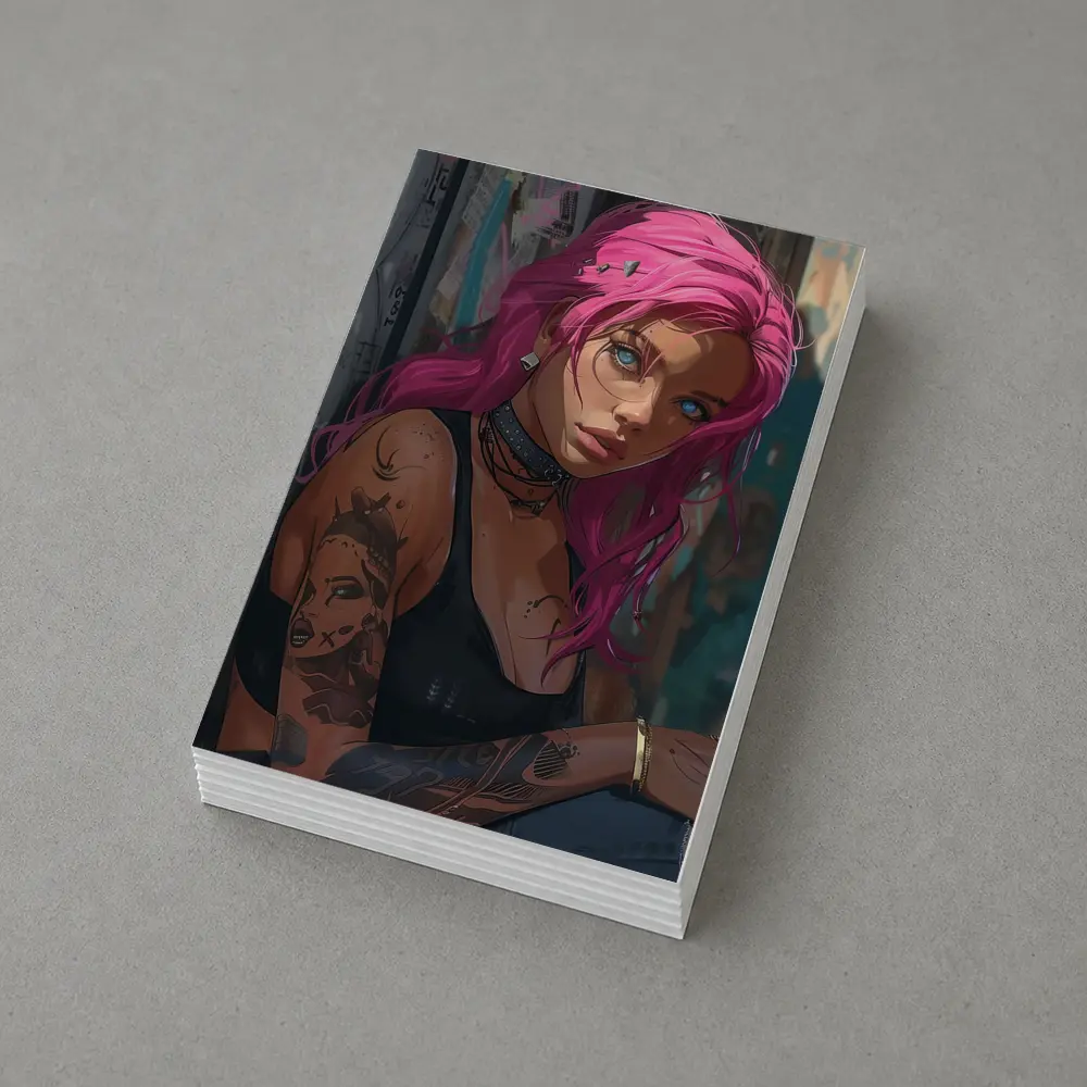 Pink Hair Tattooed Woman Urban Street Art – Postcards