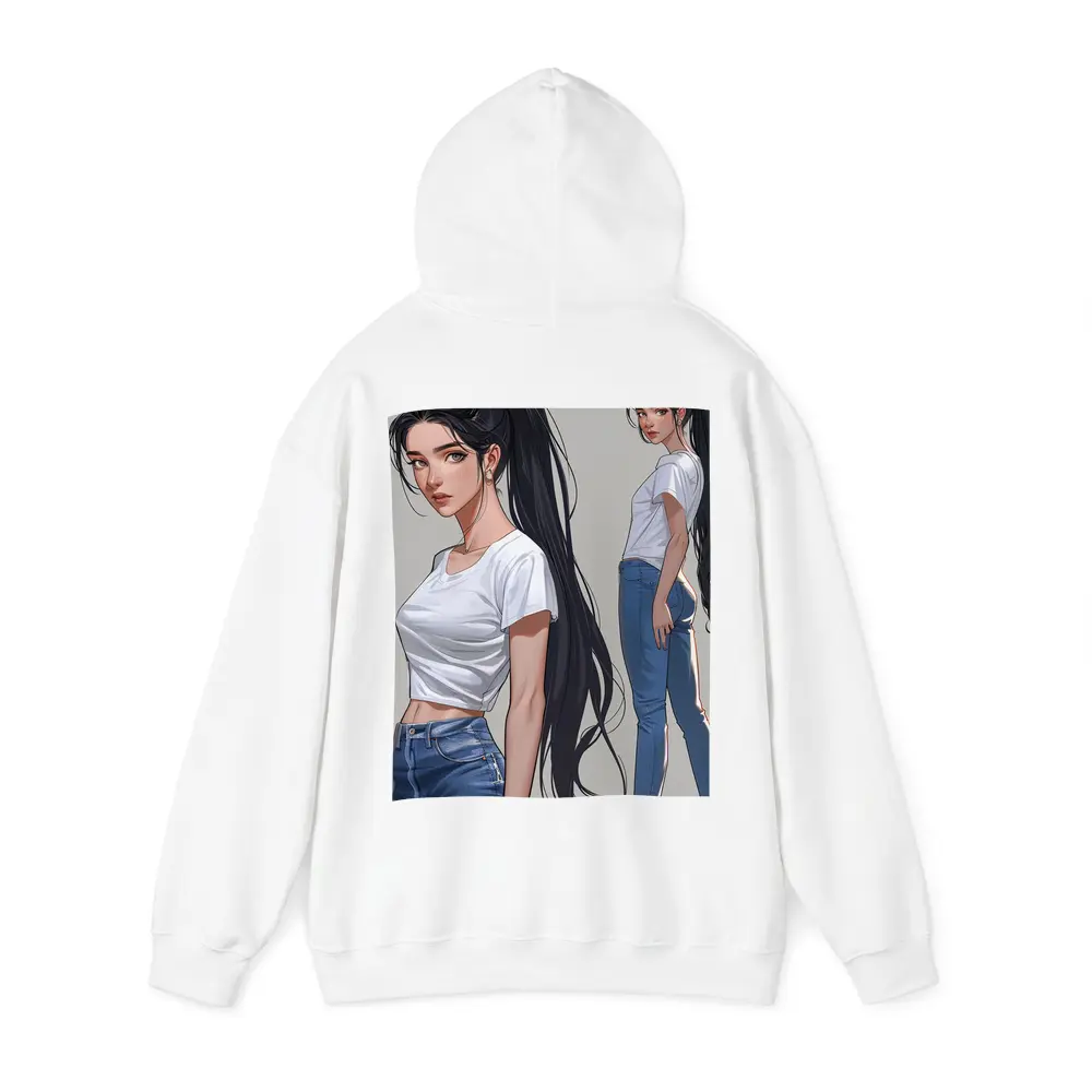 Anime Girl White Tee Jeans Gray Background – Hoodies