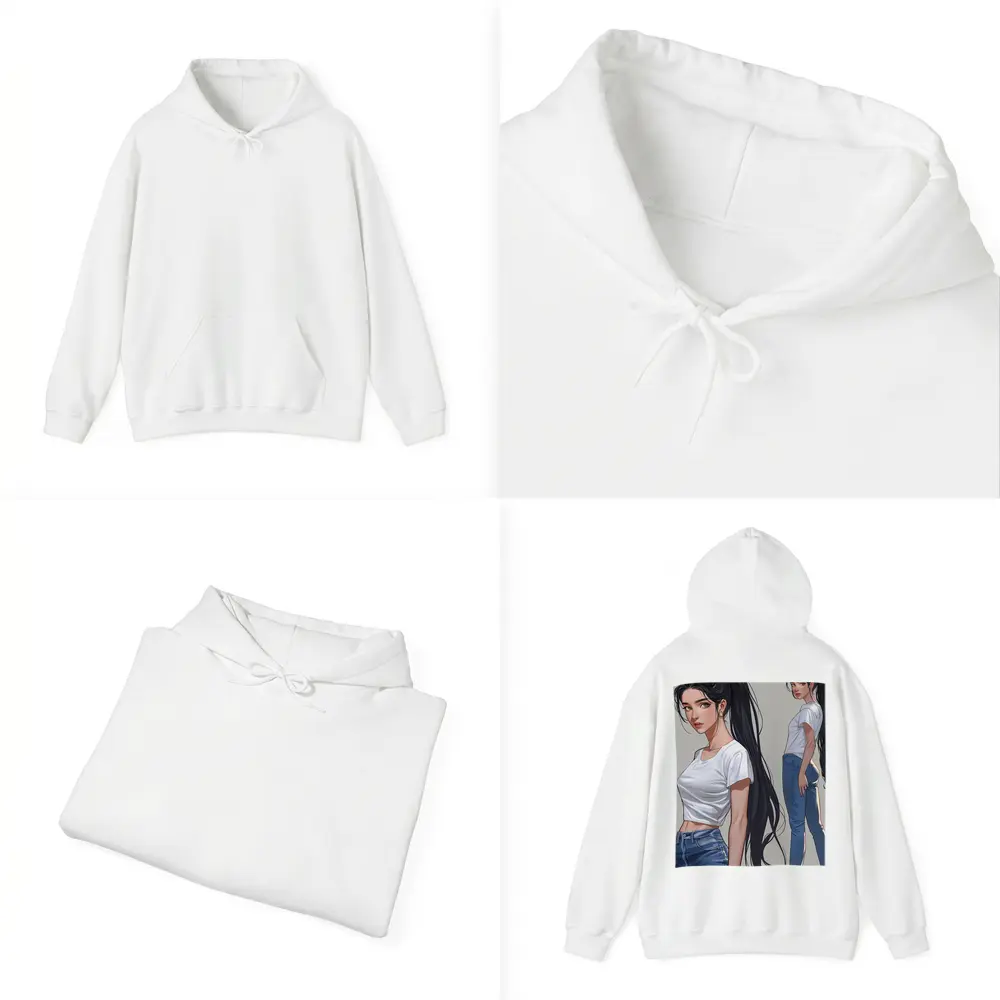 Anime Girl White Tee Jeans Gray Background – Hoodies