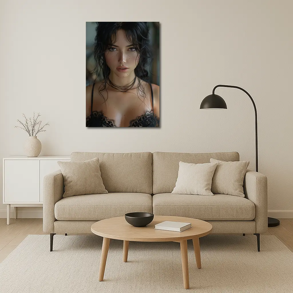 Dark Haired Woman Black Lace Portrait – Wall Art