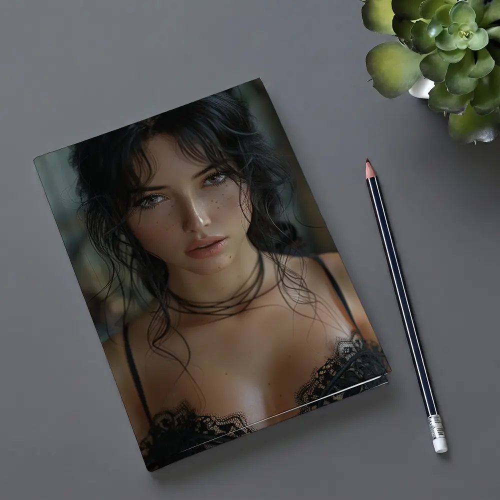 Dark Haired Woman Black Lace Portrait – Notebooks