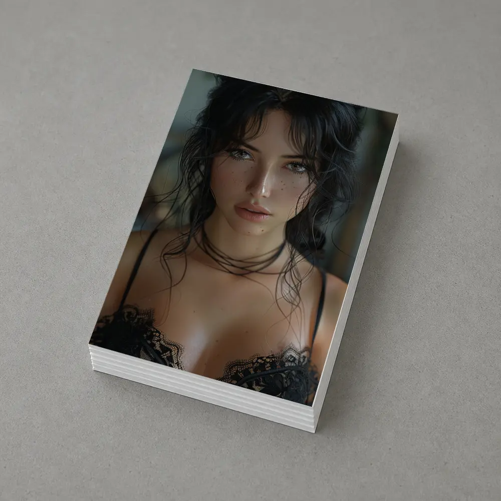 Dark Haired Woman Black Lace Portrait – Postcards