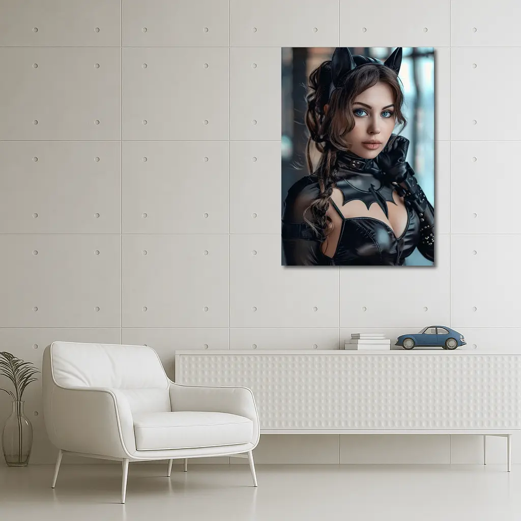 Catwoman Cosplay Girl Blue Eyes Portrait – Wall Art