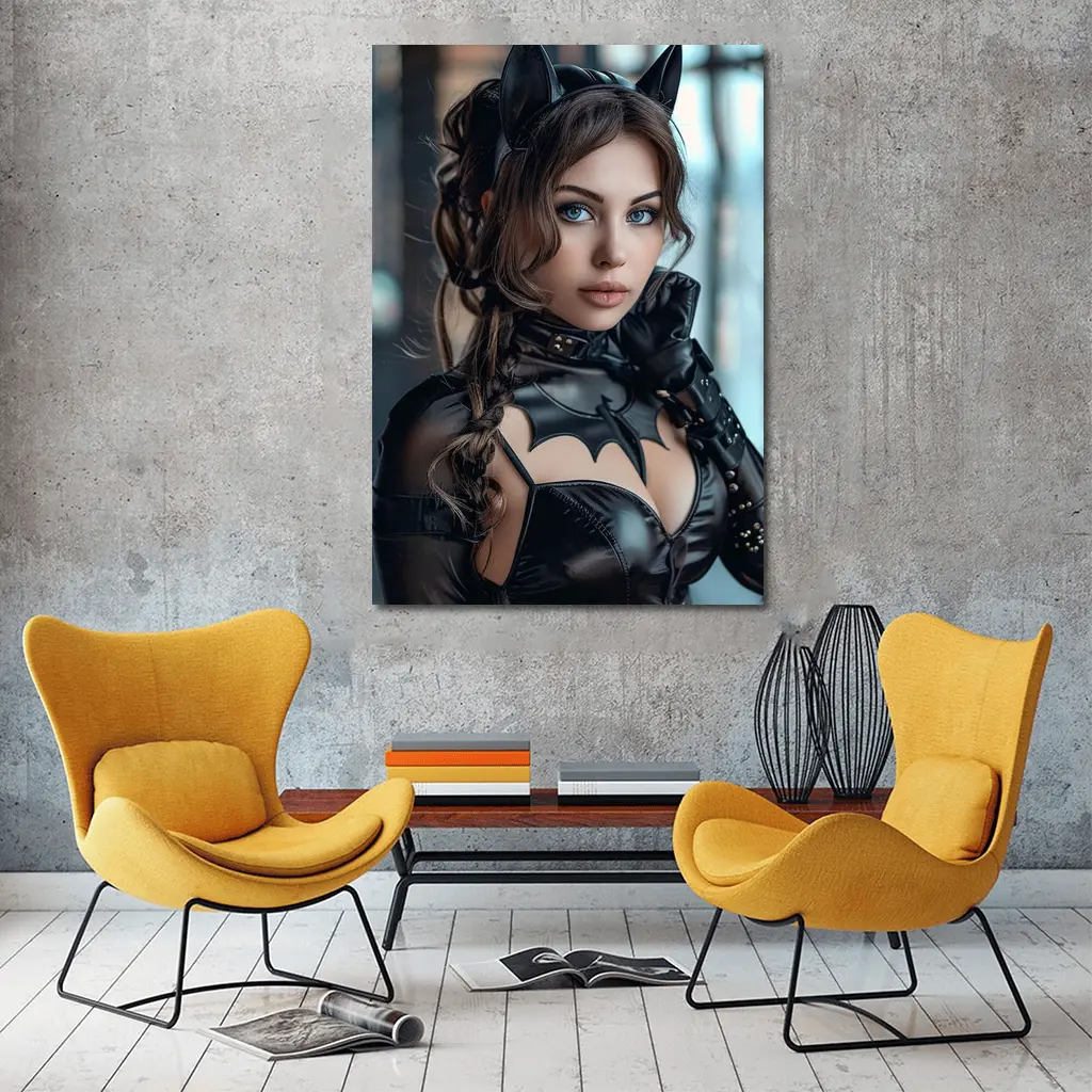 Catwoman Cosplay Girl Blue Eyes Portrait – Wall Art