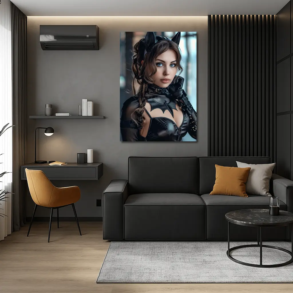 Catwoman Cosplay Girl Blue Eyes Portrait – Wall Art