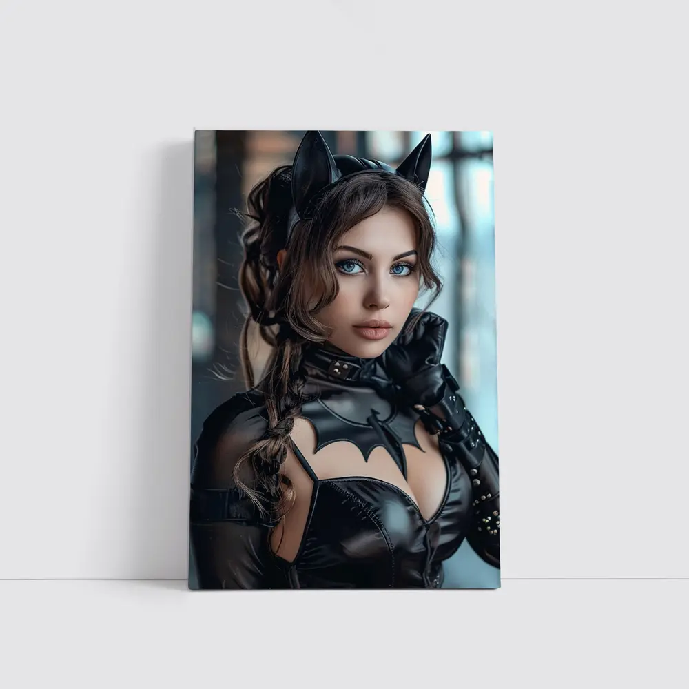 Catwoman Cosplay Girl Blue Eyes Portrait – Wall Art