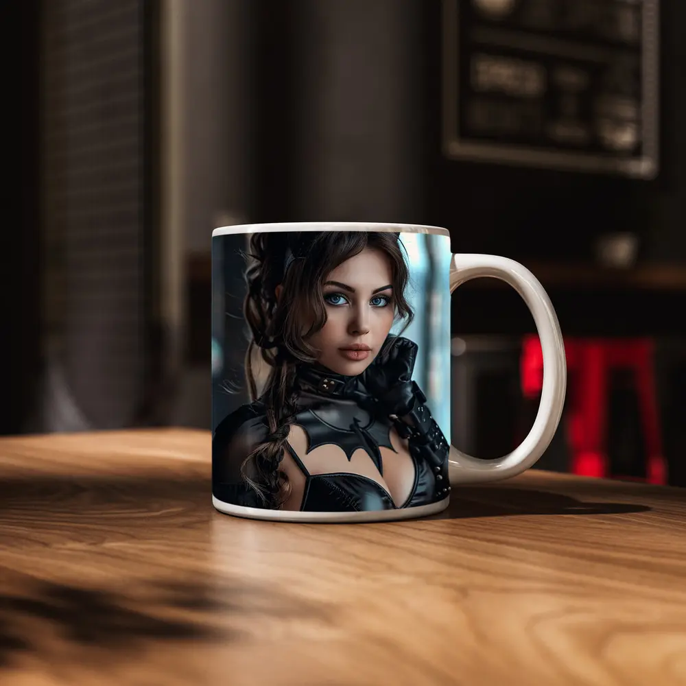 Catwoman Cosplay Girl Blue Eyes Portrait – Mugs