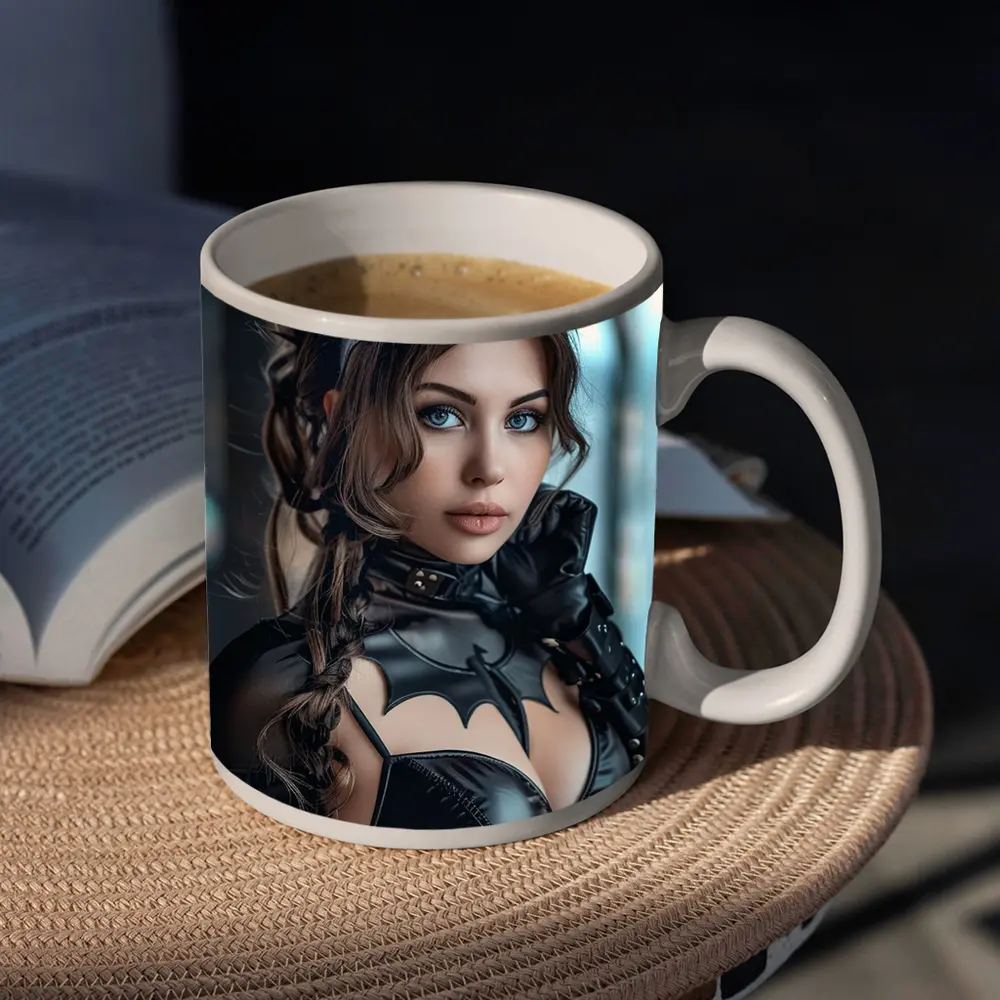 Catwoman Cosplay Girl Blue Eyes Portrait – Mugs
