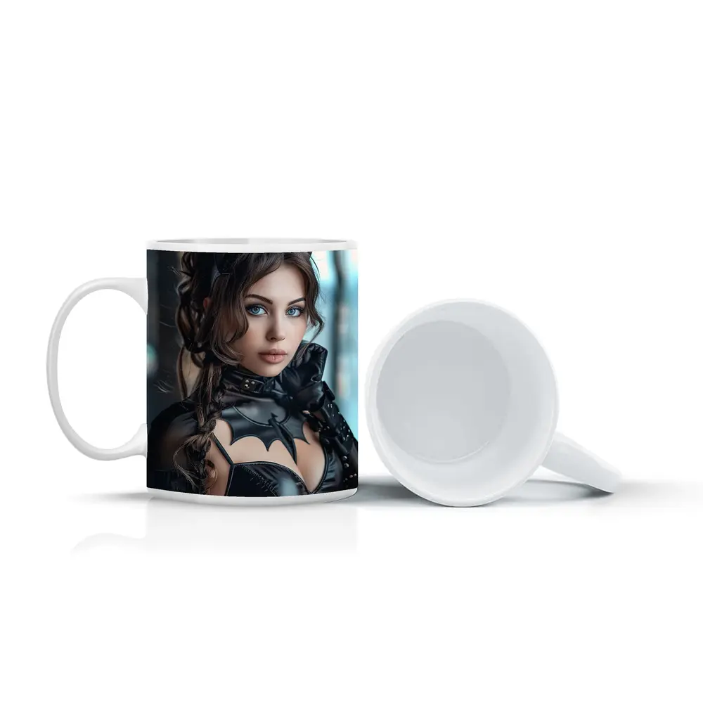Catwoman Cosplay Girl Blue Eyes Portrait – Mugs