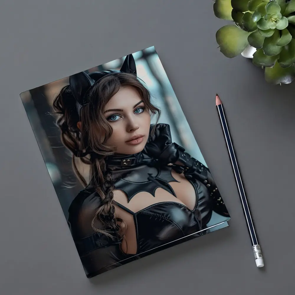 Catwoman Cosplay Girl Blue Eyes Portrait – Notebooks