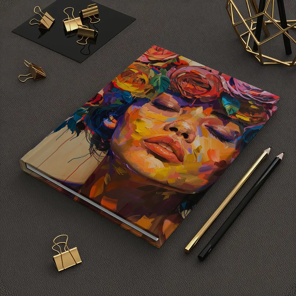 Woman Face Colorful Roses Floral Oil Painting – Notebooks