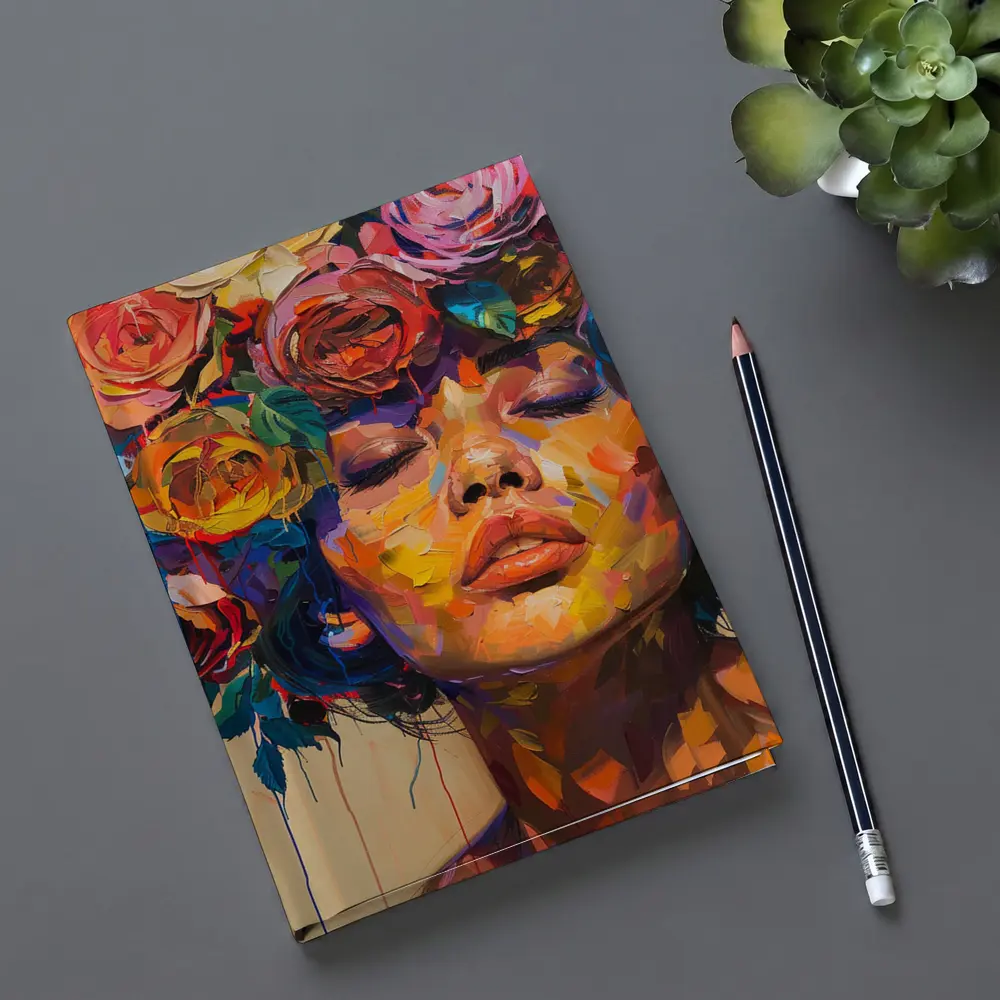 Woman Face Colorful Roses Floral Oil Painting – Notebooks