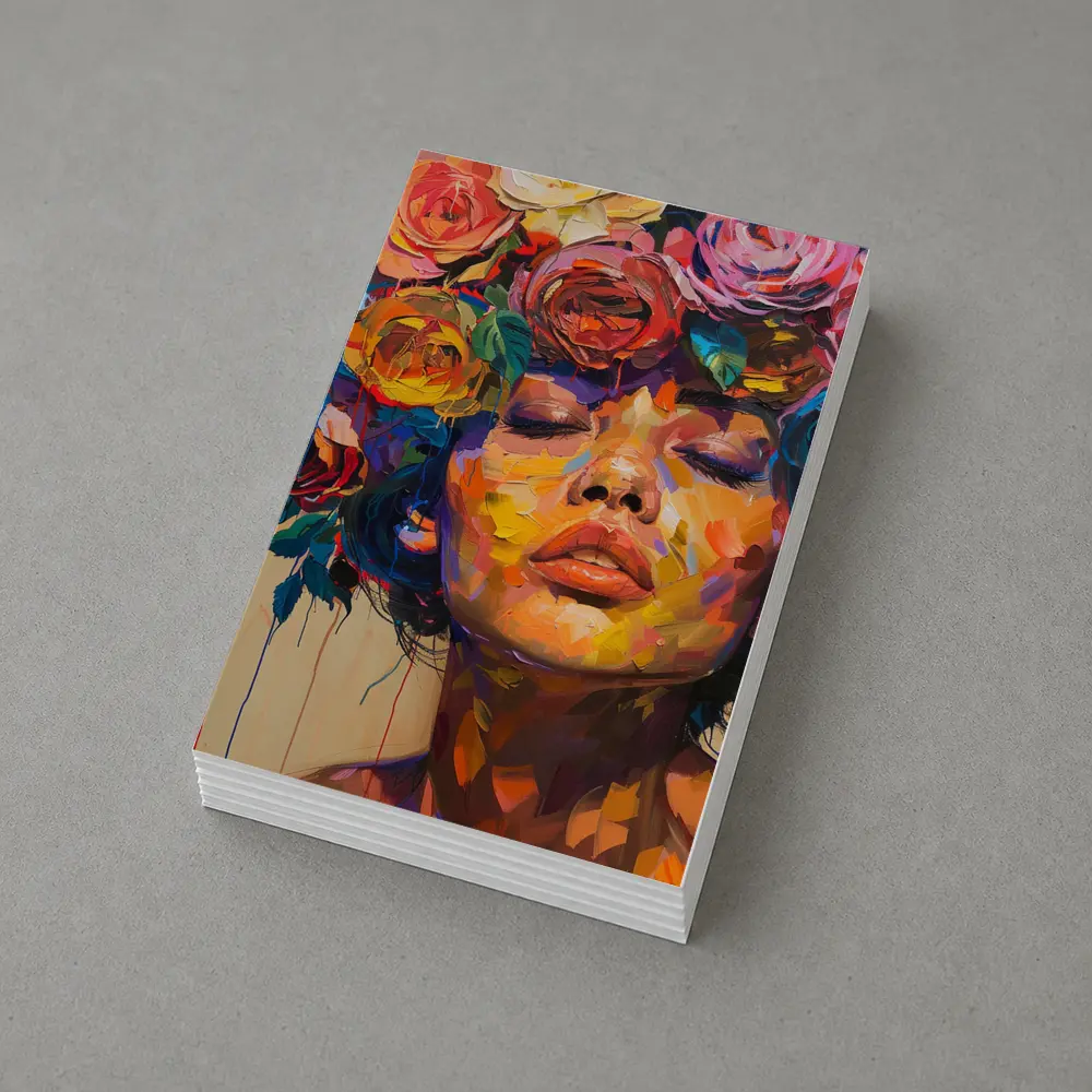 Woman Face Colorful Roses Floral Oil Painting – Postcards
