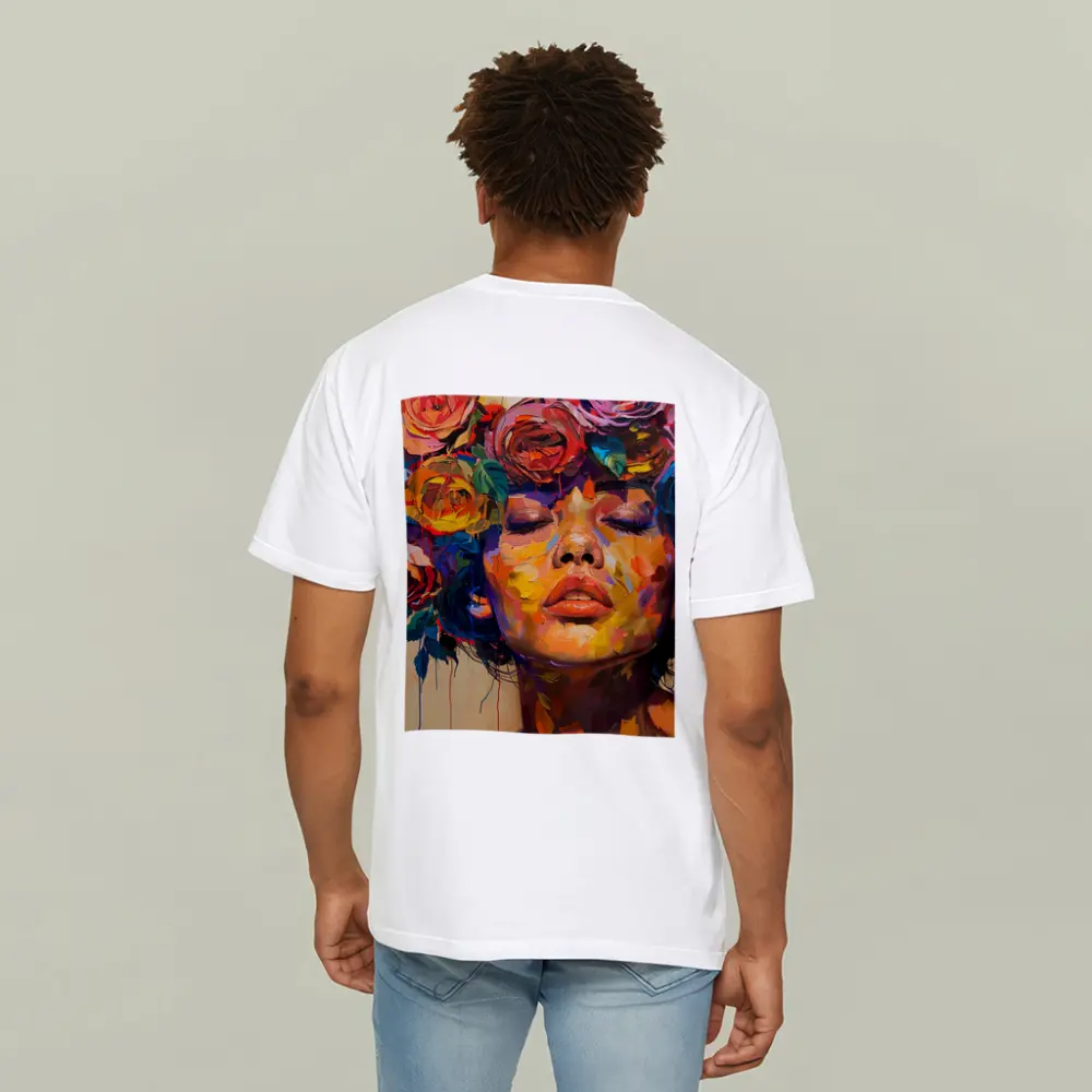 Woman Face Colorful Roses Floral Oil Painting – T-Shirts
