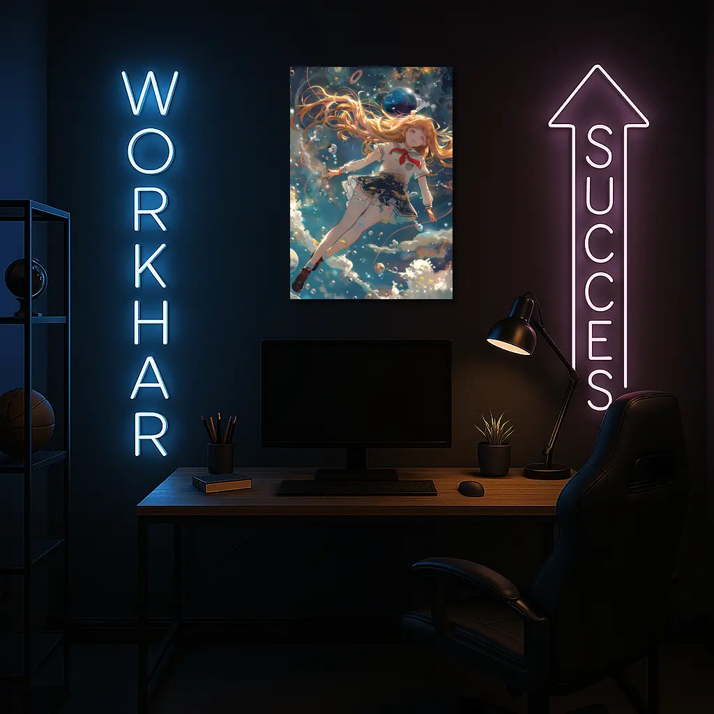 Anime Girl Floating in Cosmic Space – Wall Art
