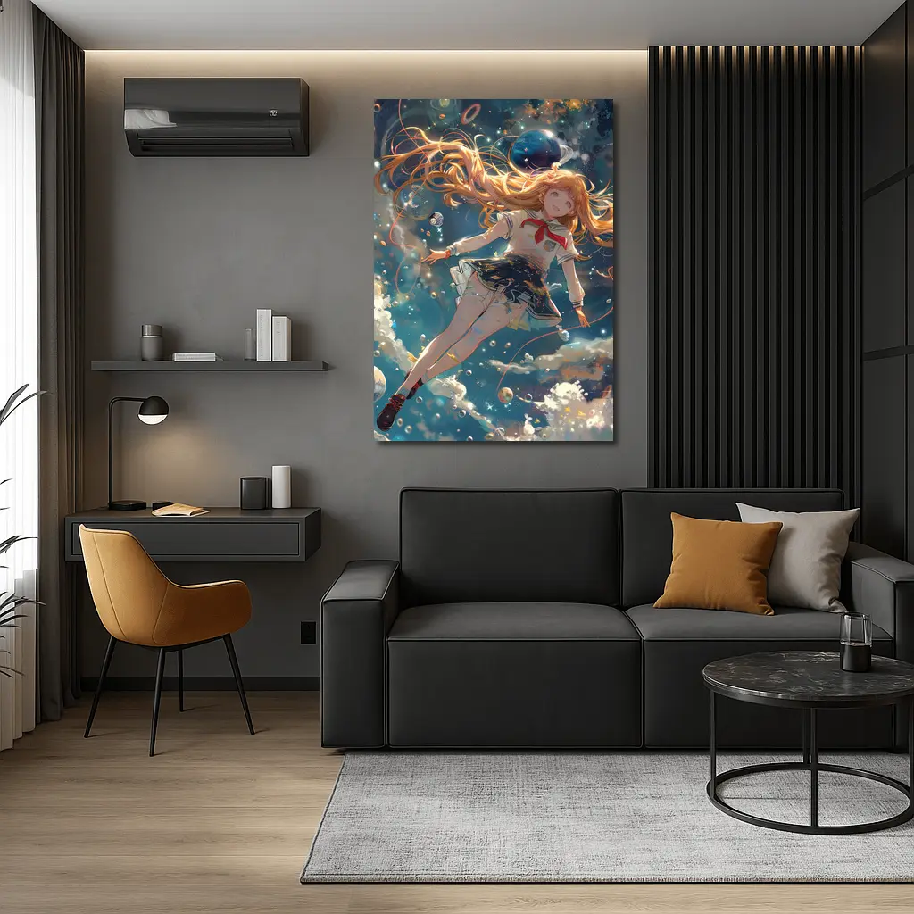 Anime Girl Floating in Cosmic Space – Wall Art