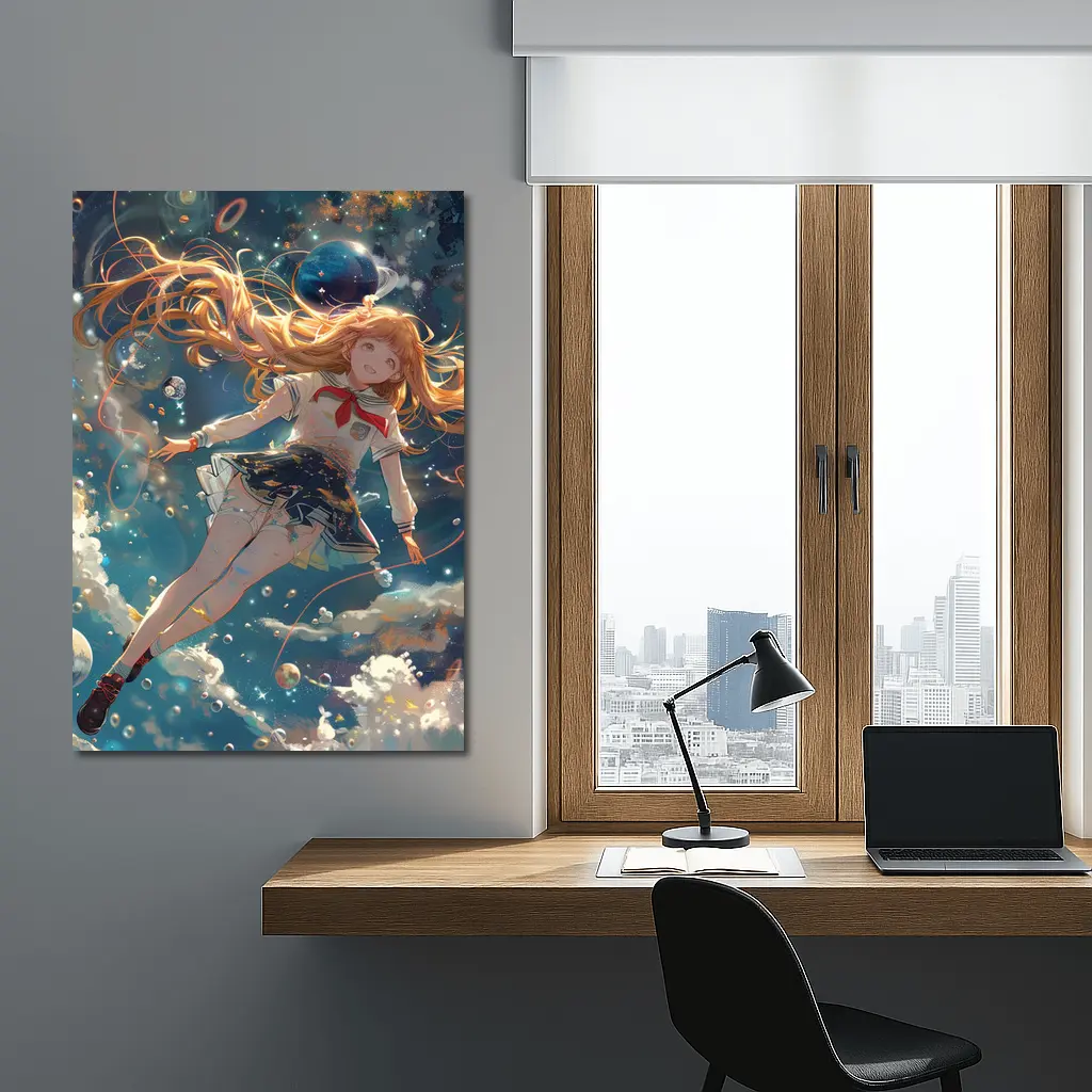 Anime Girl Floating in Cosmic Space – Wall Art