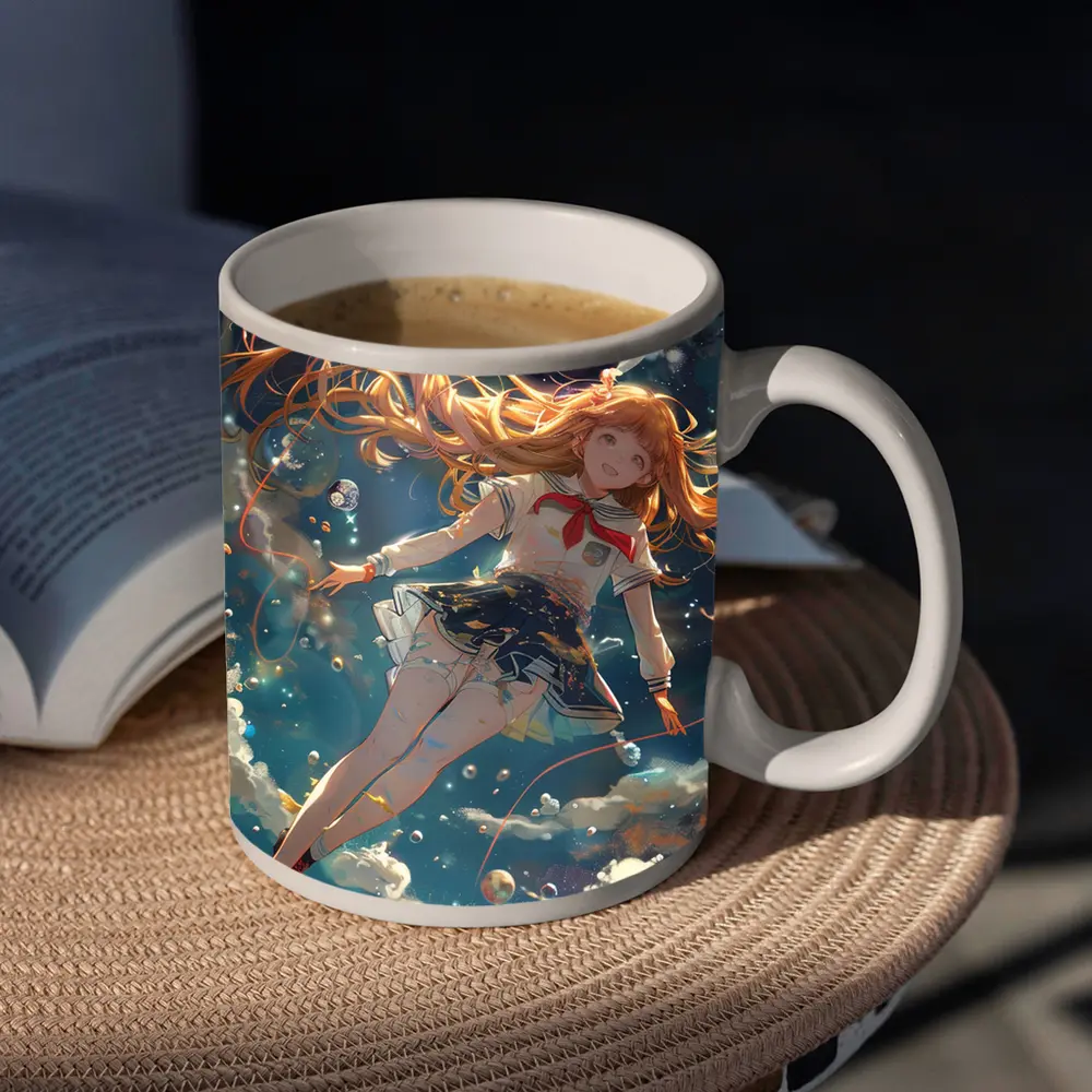 Anime Girl Floating in Cosmic Space – Mugs